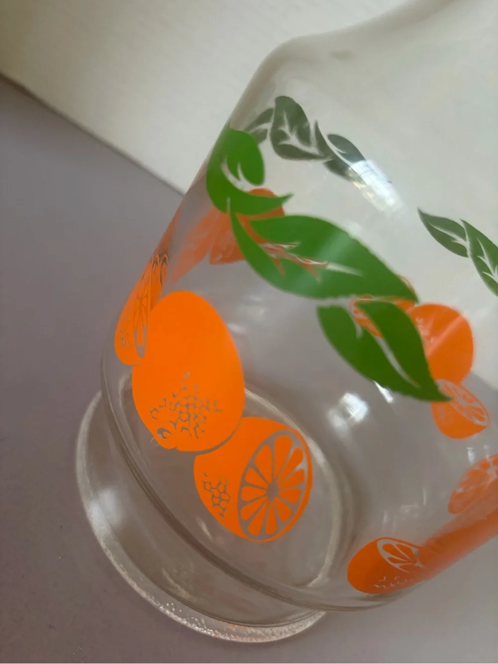Anchor Hocking Glass Carafe with Orange and Green Citrus Motif